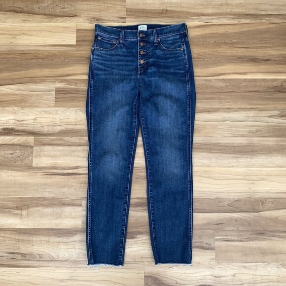 J Crew Denim Straight Button Fly Raw Hem Blue Jeans Women’s Size 29 Tall - Picture 1 of 10